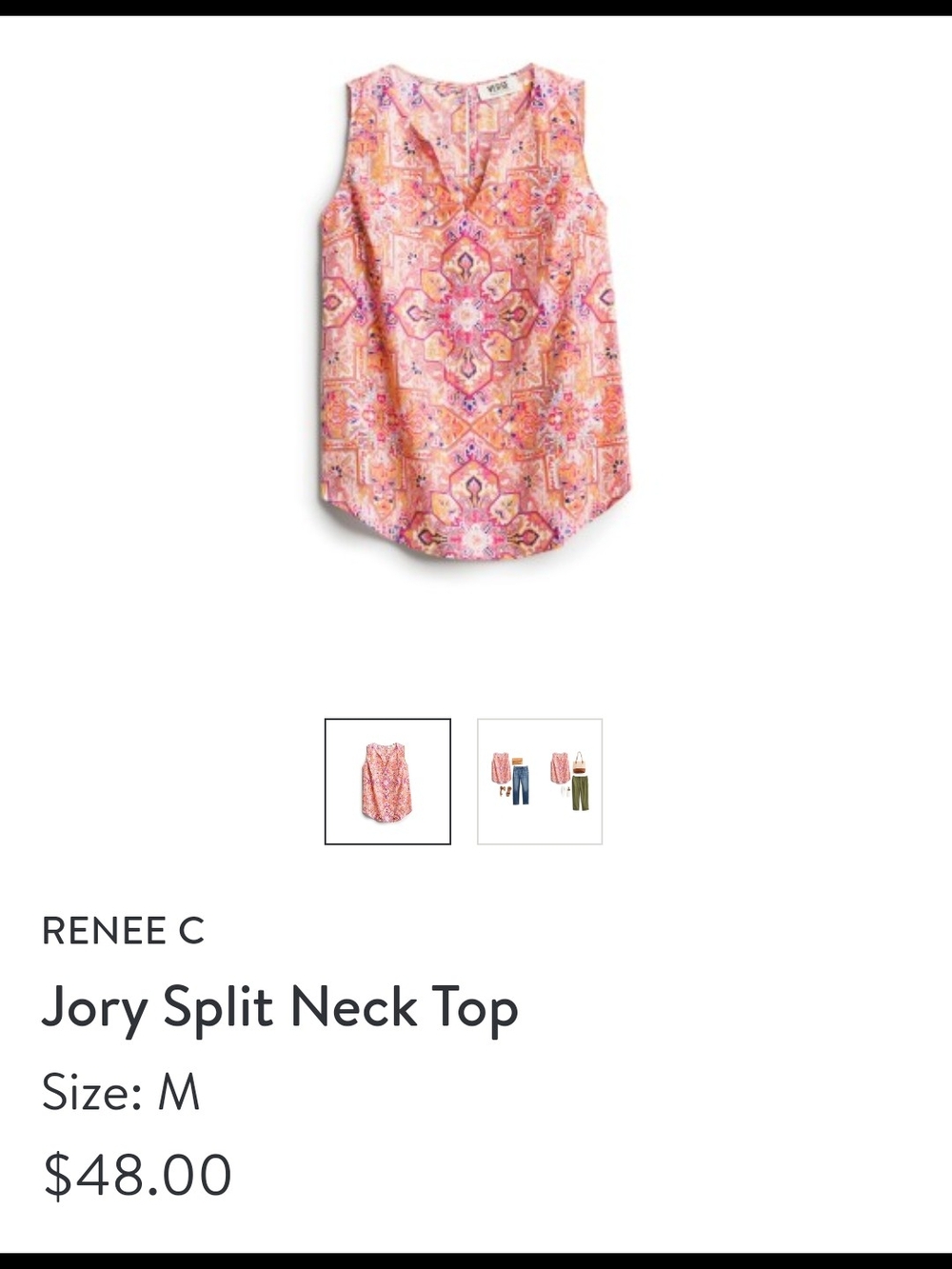 Renee C. Pink Jory Split Neck Top